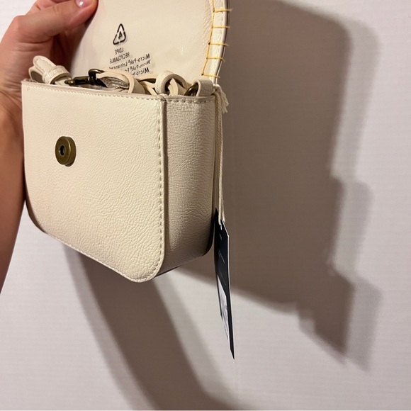 Universal Thread Faux Leather Mini Crossbody Bag Purse Whipstitch Cream - Picture 5 of 7